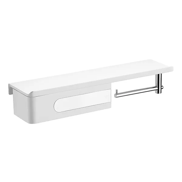 Wall Mount Tissue Box Toilet Roll Holder with Glass Top Shelf 