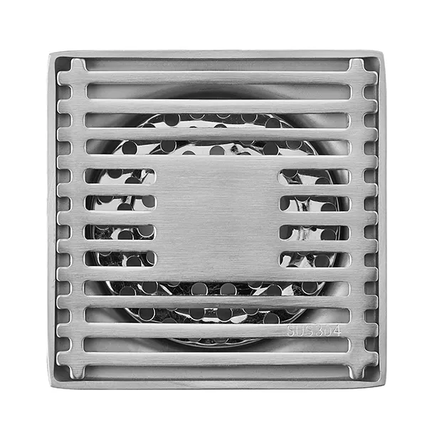 Brushed Stainless Steel Deodorant Floor Drain with Double Filter 100×100mm