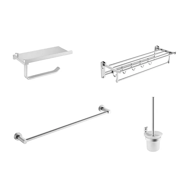 4 Pieces Aluminum Bathroom Hardware Set (Towel Shelf/Toilet Paper Holder/Towel Bar/Toilet Brush)