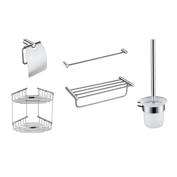 5 Pieces Stainless Steel Bathroom Hardware Set (Corner Caddy/Toilet Paper Holder/Towel Shelf/Towel Bar/Toilet Brush)