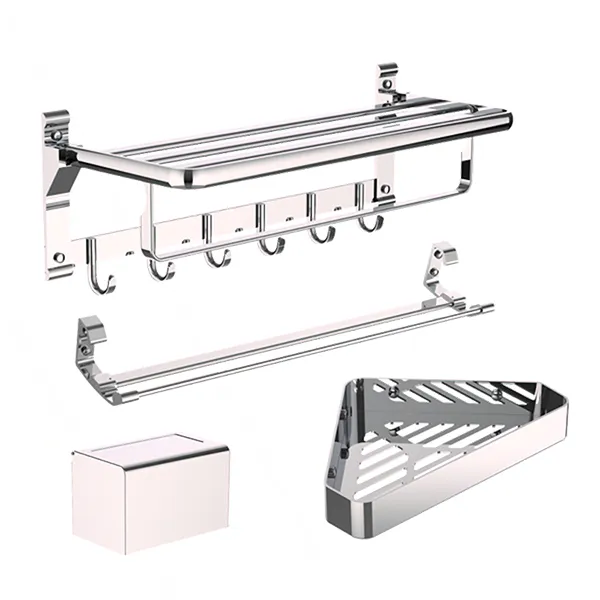  Pieces Aluminum Bathroom Hardware Set (Towel Shelf/Toilet Paper Box/Towel Bar/Shower Corner Shelf)